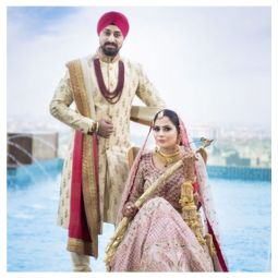 Decorated golden wedding sehra displayed before the baraat